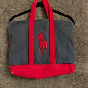 Polo by Ralph Lauren Navy and Red Canvas Duffel Tote